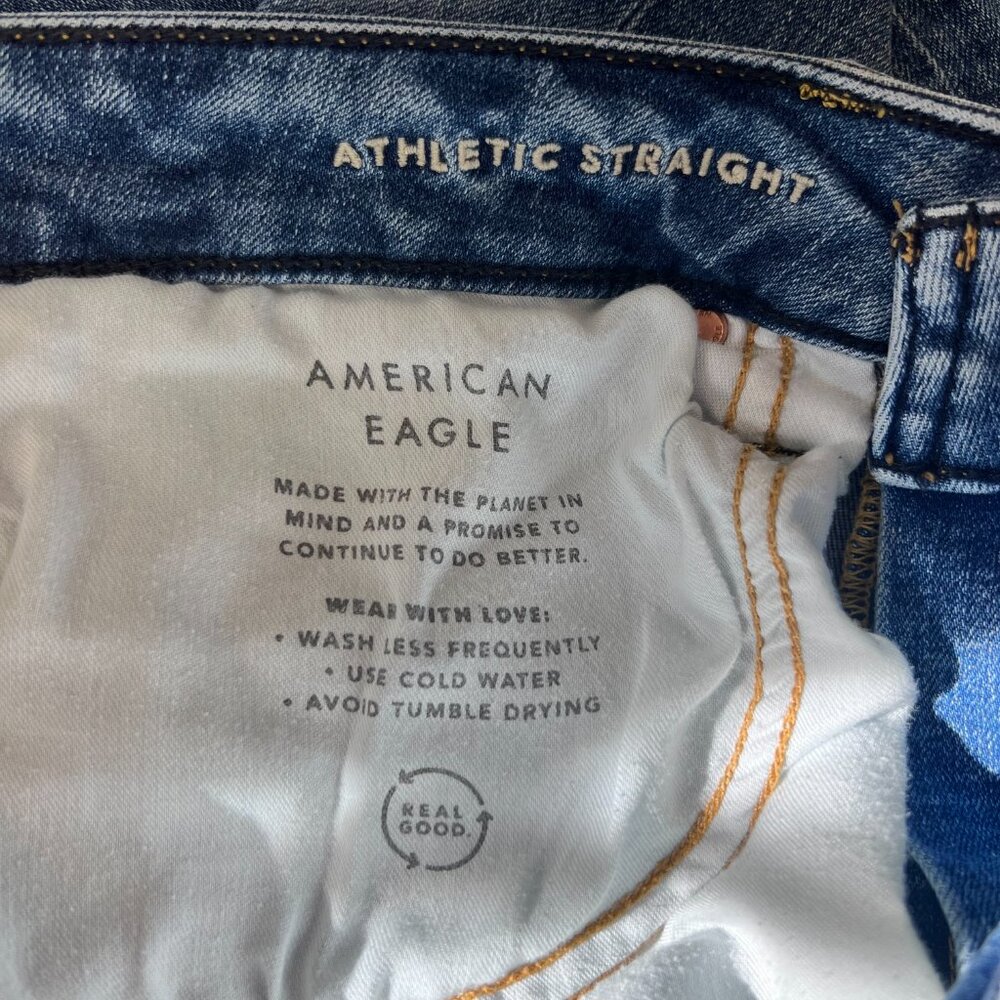 AE American Eagle Jeans Mens 32x36 Airflex+ Athletic Straight Faded Blue Denim - Picture 7 of 9